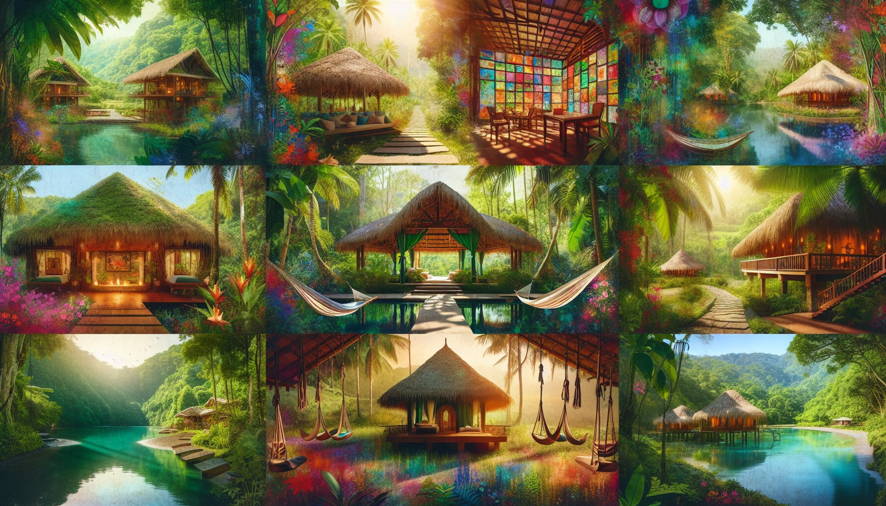A collage of top wellness retreat centers in Costa Rica showcasing their unique environments.