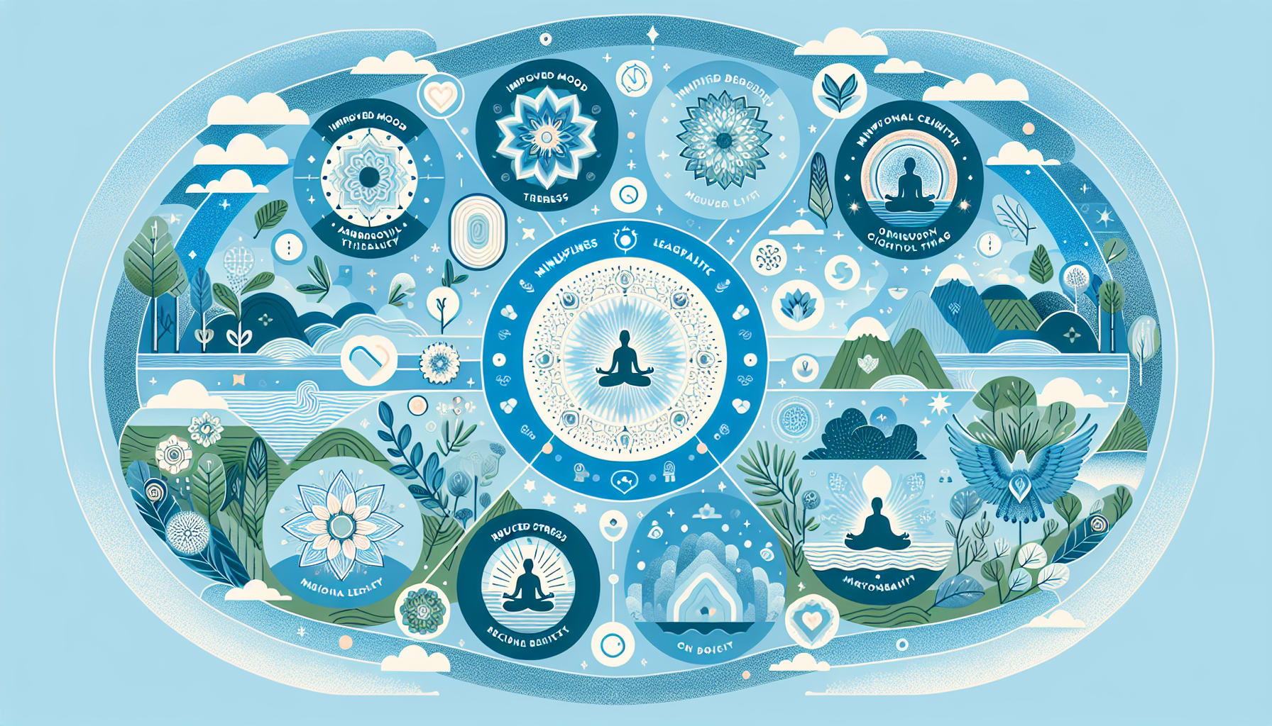 An infographic showing the benefits of mindfulness based cognitive therapy for mental health.