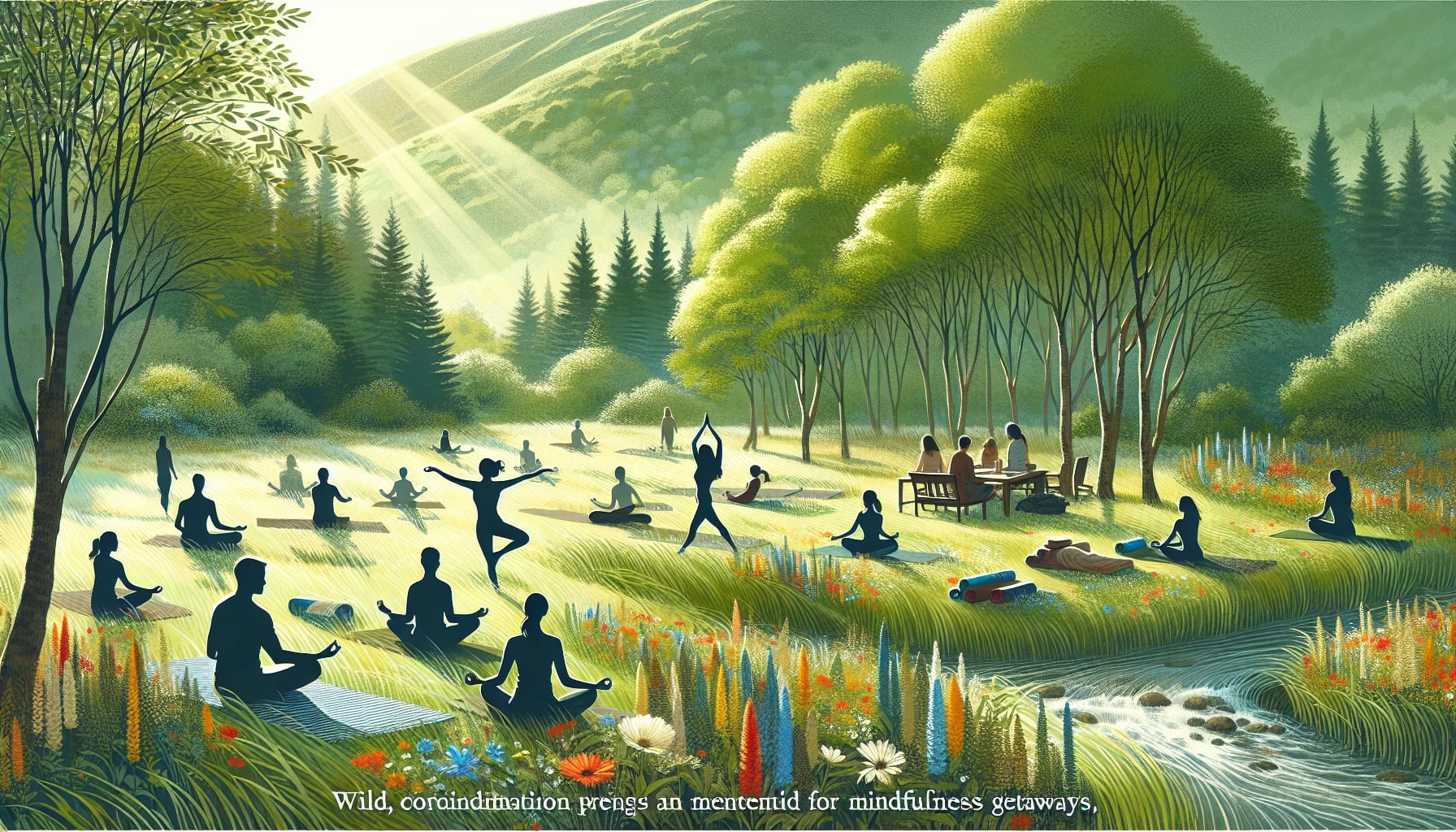 A peaceful yoga and meditation escape in a natural setting.