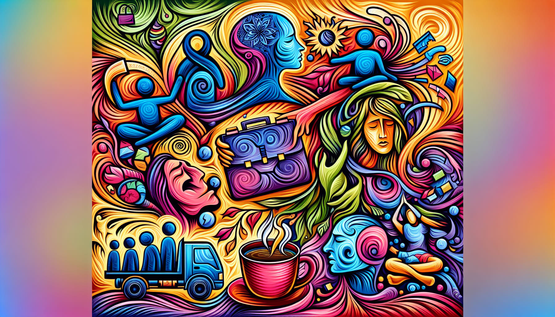 An illustration showing the impact of major life changes on mental health, with visual representations of stress and coping.