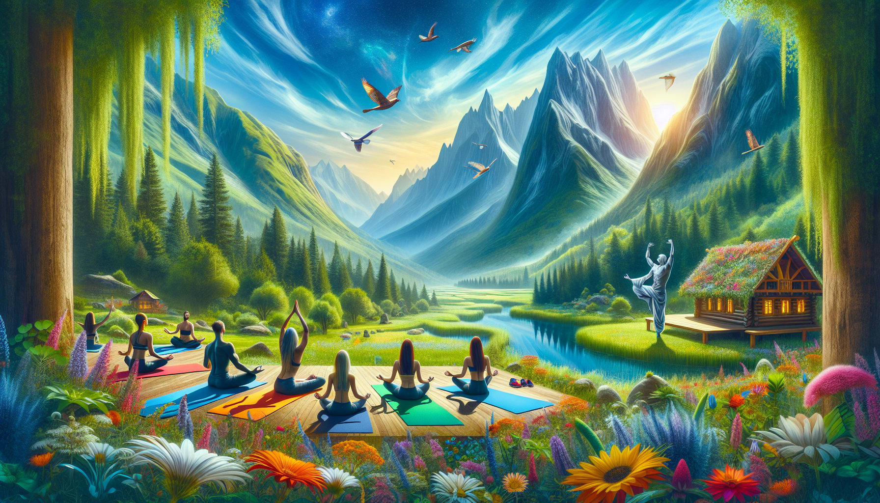 A holistic healing retreat featuring yoga and meditation sessions.