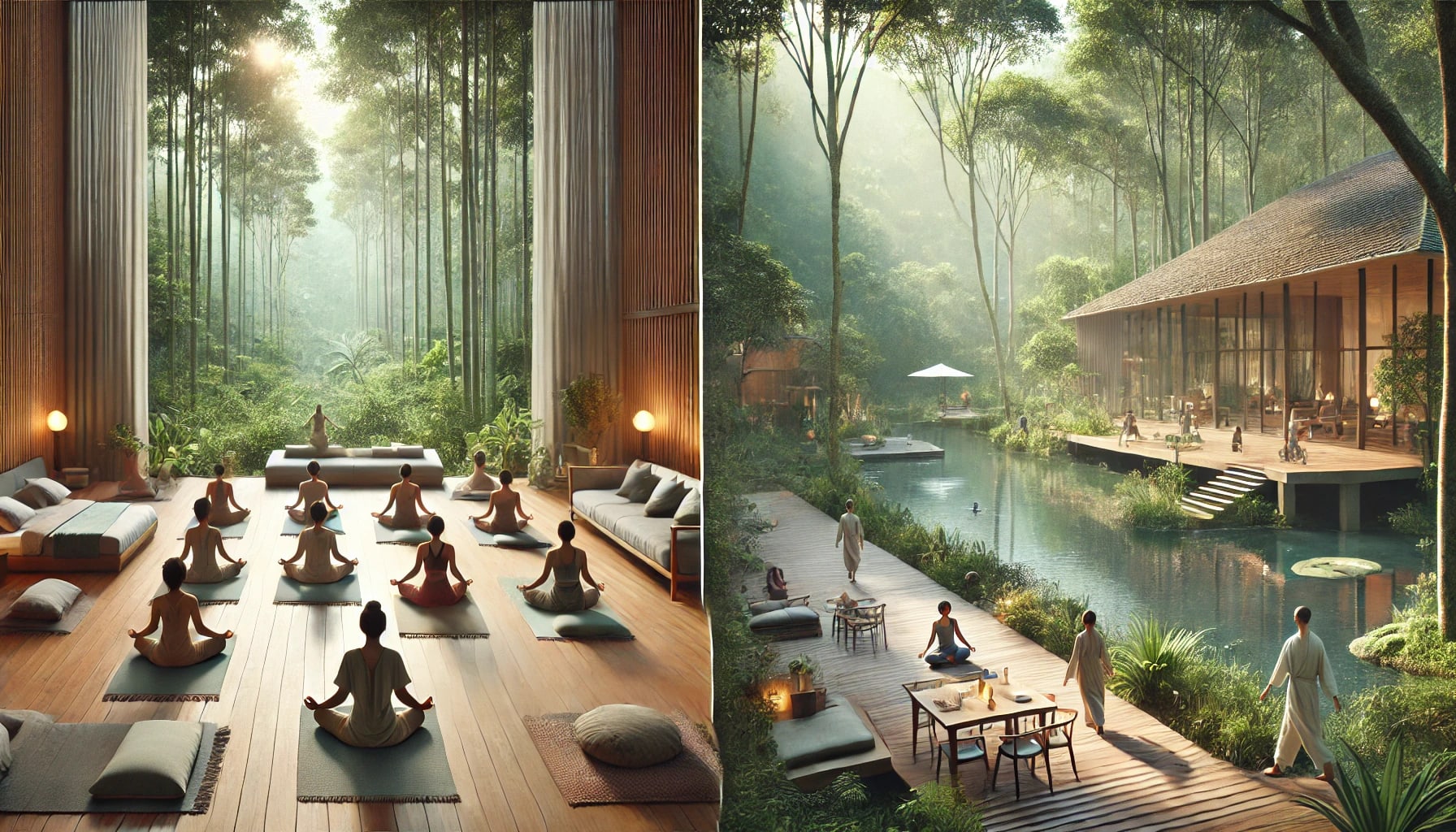 A collage of healing retreats in Costa Rica showcasing their unique environments.