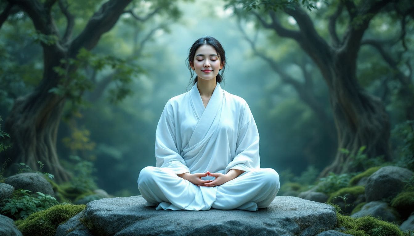 A person practicing mindfulness meditation outdoors.