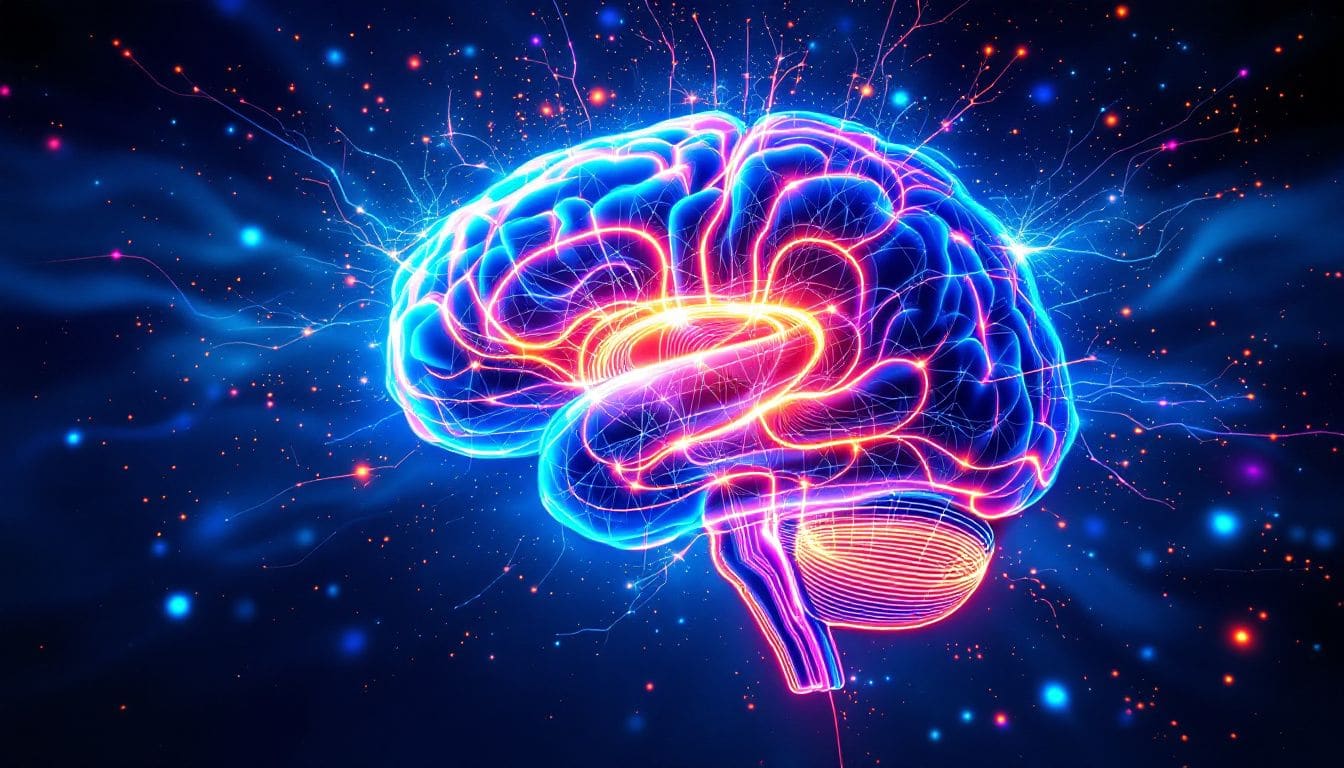 A brain diagram illustrating the impact of binaural stimulation on brain activity.