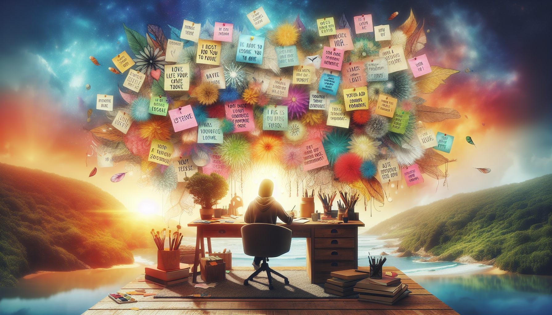 An illustration of a person crafting their own affirmations for anxiety.