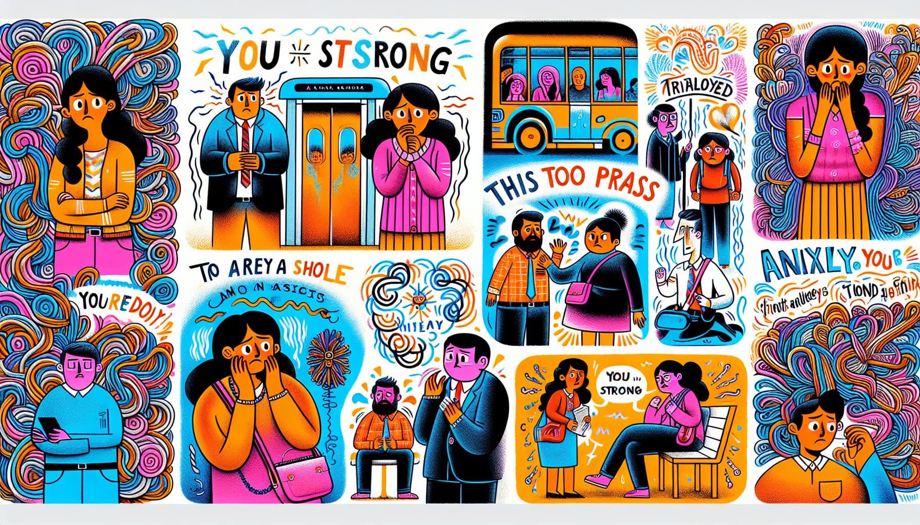 An illustration depicting different types of anxiety and corresponding affirmations.