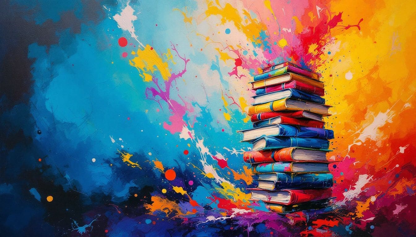 A stack of classic literature books symbolizing catharsis in literature.