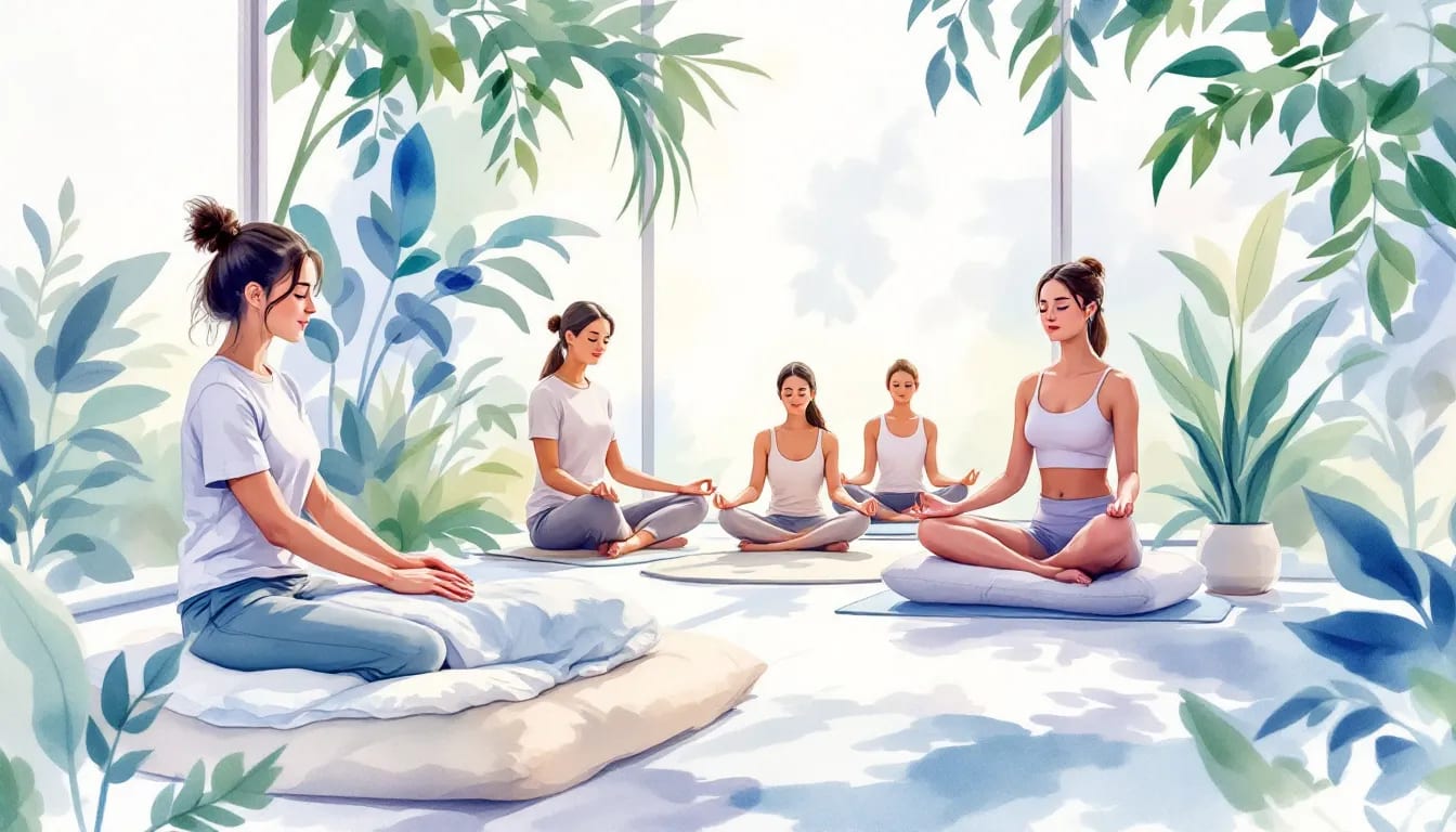 Various holistic therapies being practiced at a mental health retreat, showcasing specialized programs.