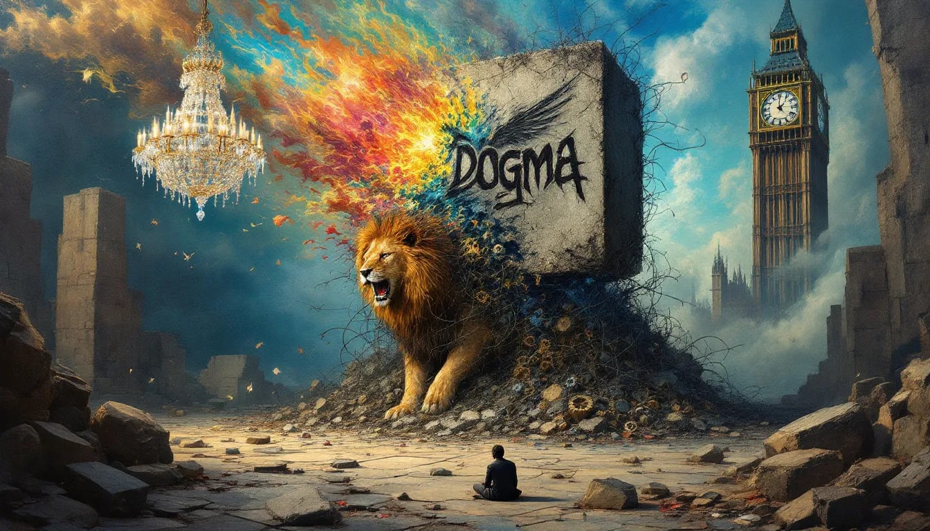 An illustration representing cognitive dissonance theory, showing two conflicting beliefs.