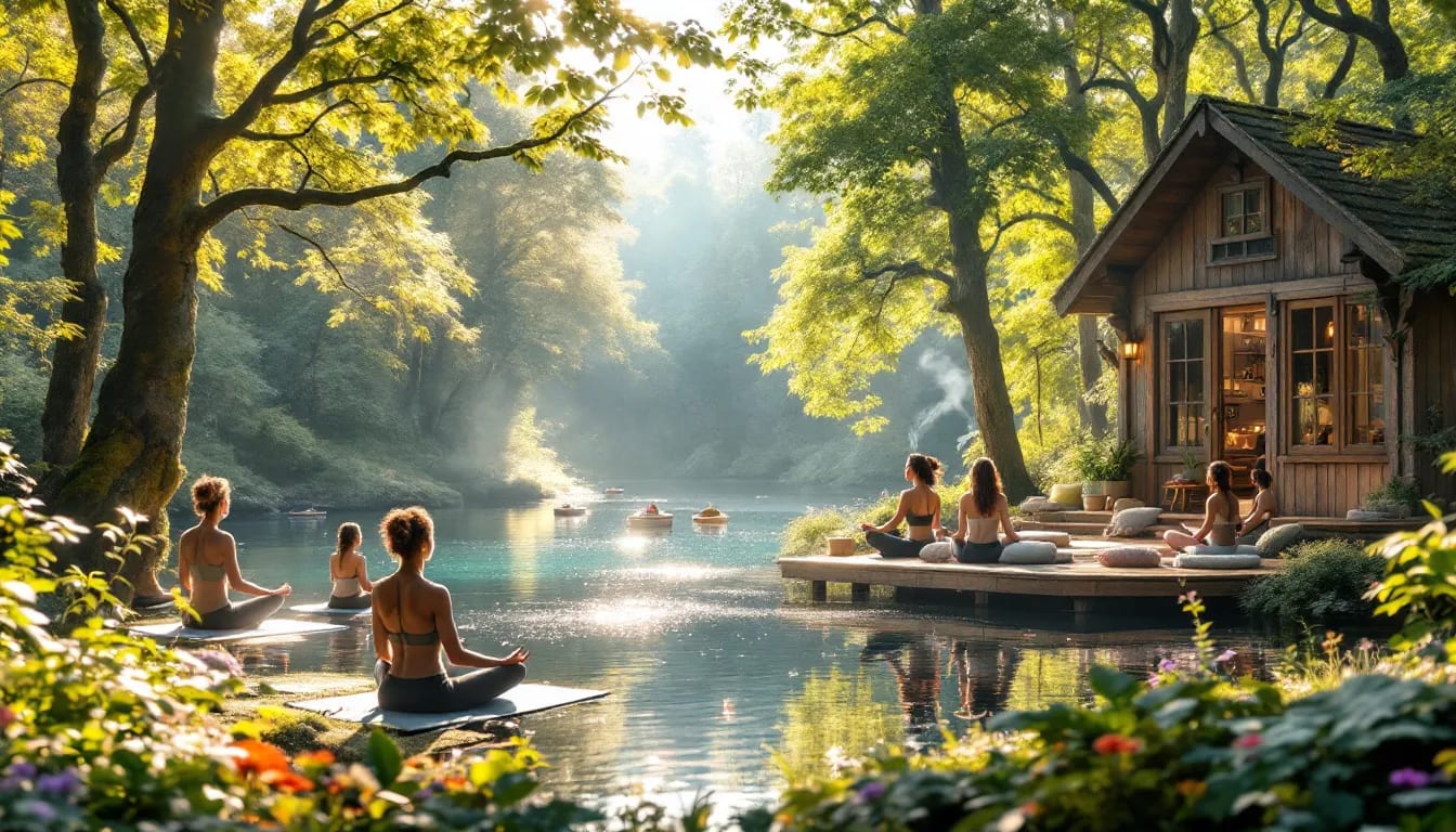 Various types of mental health retreats, featuring different therapeutic settings.