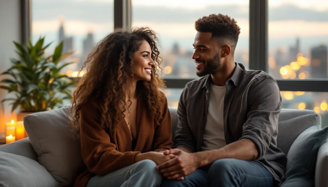 A couple participating in a counseling session, working on enhancing their emotional intimacy.
