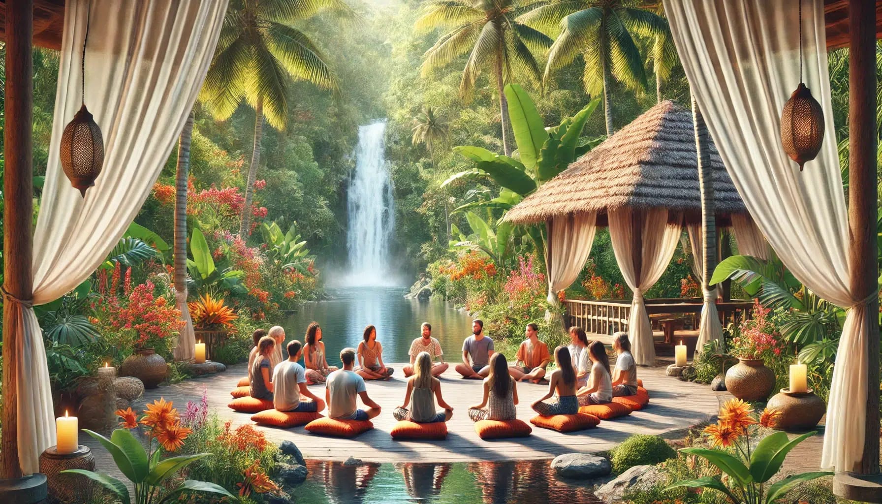 An engaging group therapy session at a mental health retreat, emphasizing the benefits of personalized wellness.