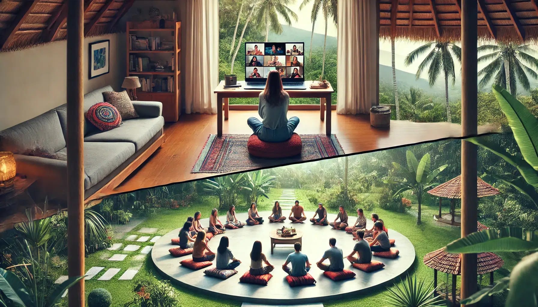 Participants engaging in mindfulness practices at a personalized wellness retreat, fostering lasting change.