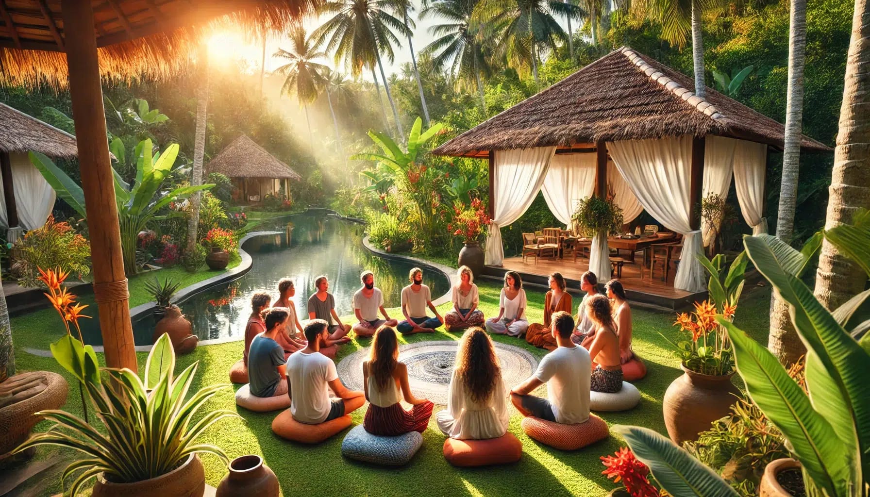 Participants engaging in mindfulness practices at a personalized wellness retreat, fostering lasting change.