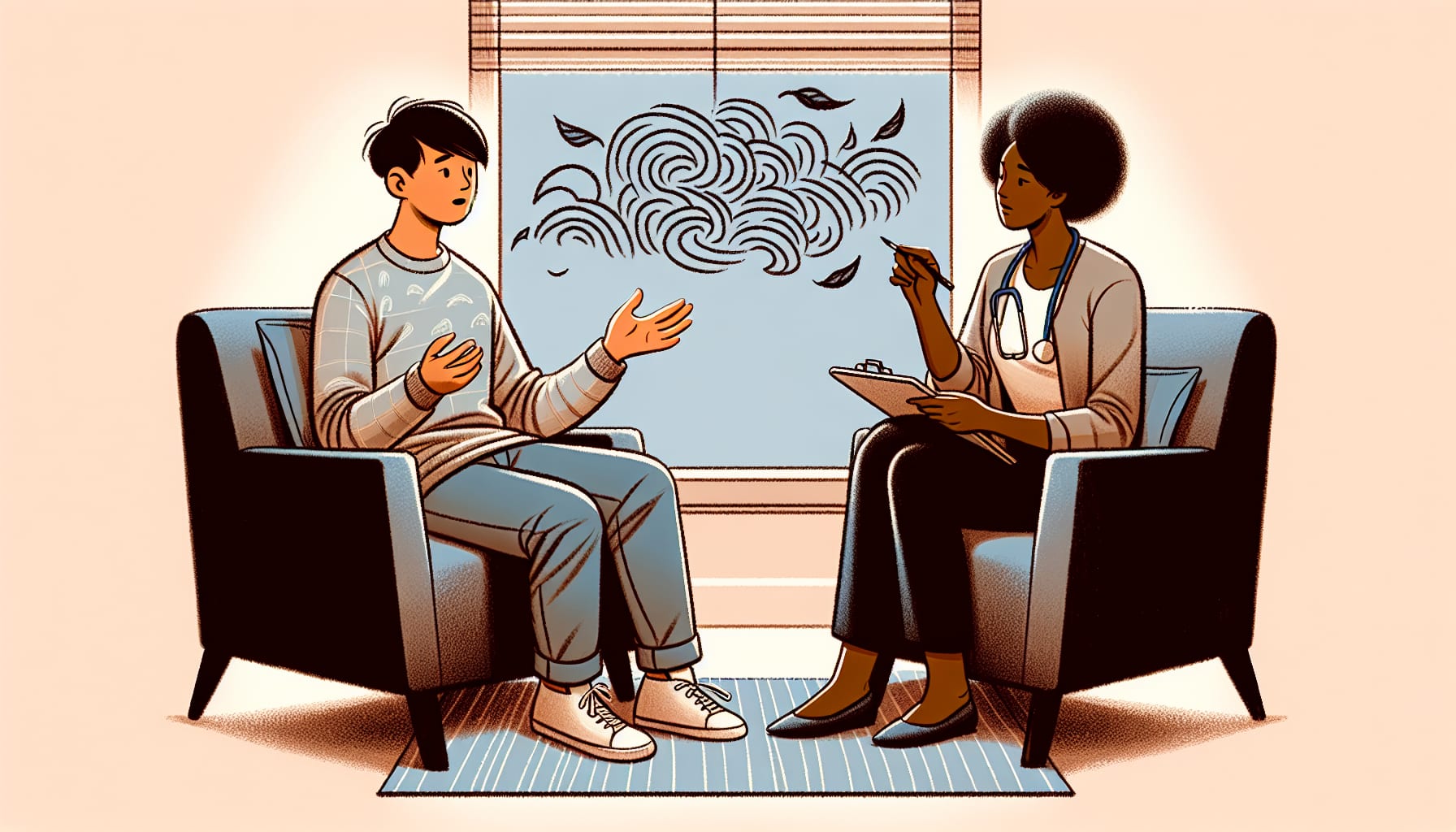 A person receiving support from a mental health professional, emphasizing seeking professional support for managing hyperfixations
