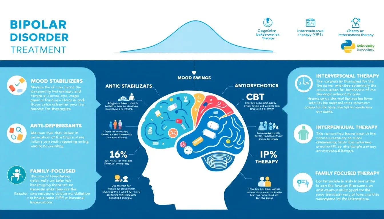A visual representation of various bipolar disorder treatments.