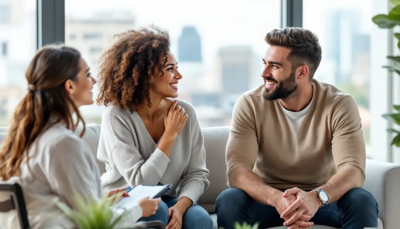 A couple engaging in therapy to build healthier relationships.