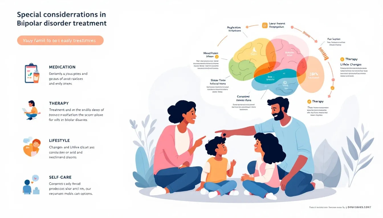 A family discussing special considerations in bipolar disorder treatment.