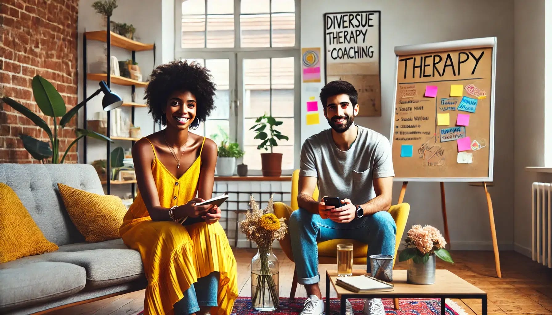 A couple exploring options for finding the right therapist for their needs.