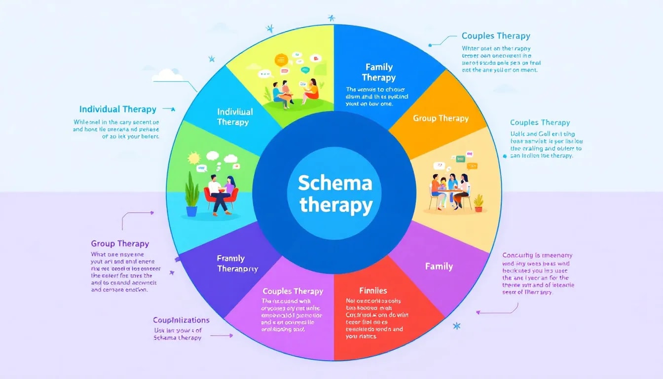 An image representing the various applications of schema therapy in different settings.