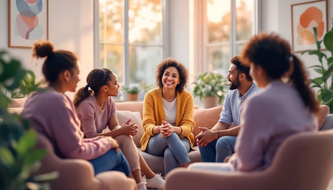 Individuals discussing the benefits of joining a divorce support group.