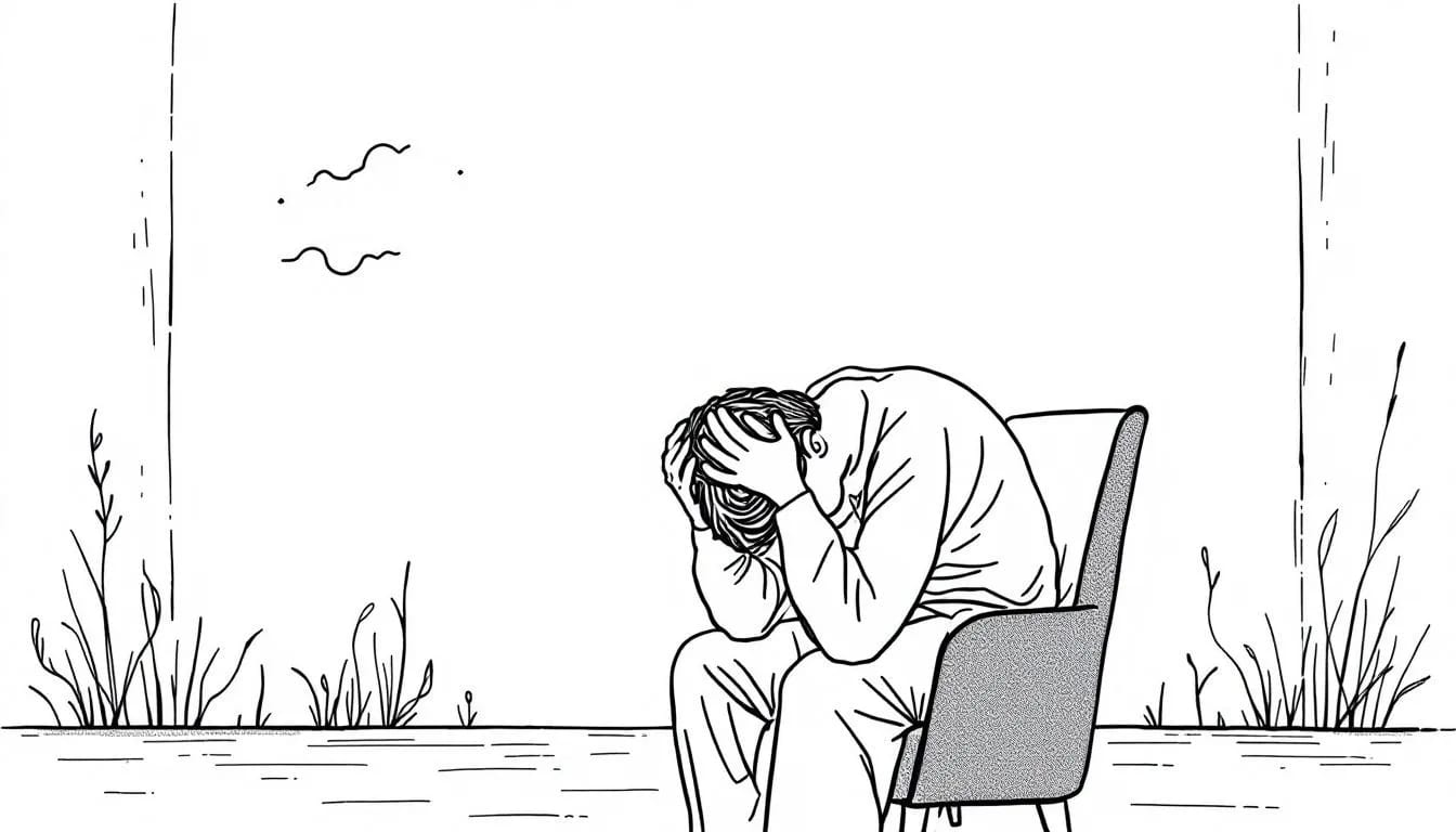 A person contemplating whether to see a psychiatrist, sitting in a thoughtful pose.