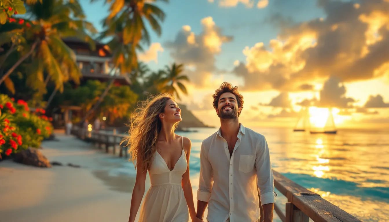 A romantic getaway for couples showcasing a beautiful sunset view.