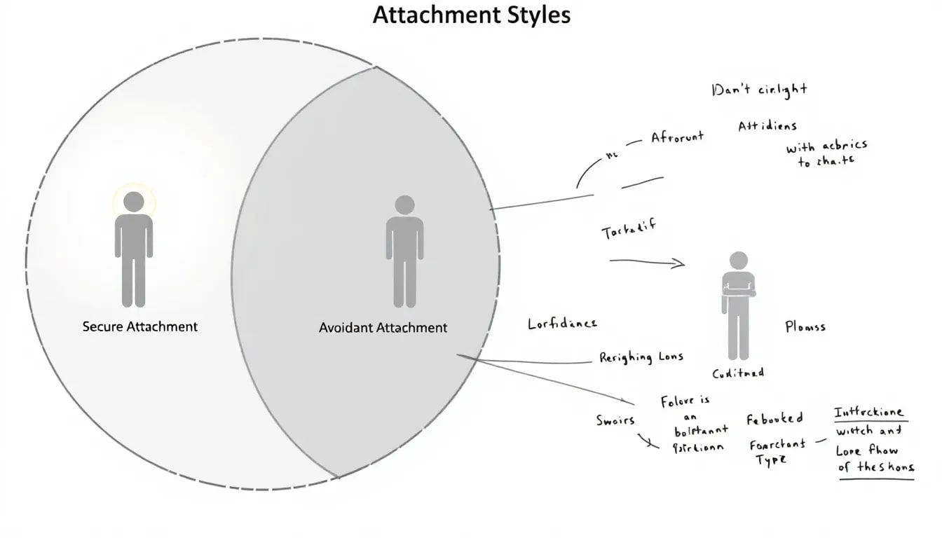 A visual representation of various attachment styles illustrating secure, avoidant, and anxious attachment.