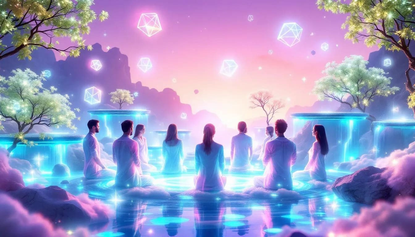 A group of individuals participating in a collective retreat focused on achieving flow.