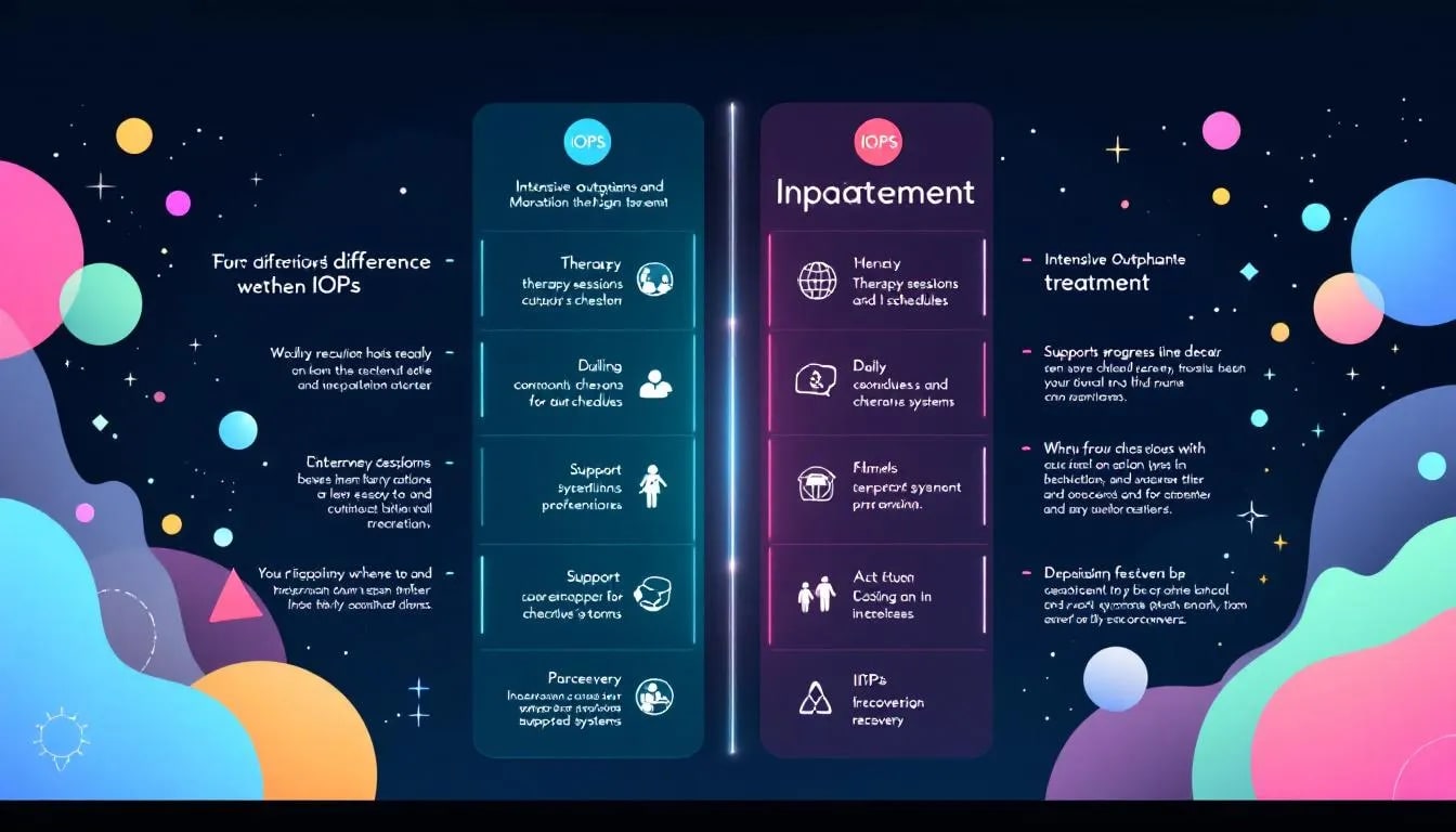 A comparison chart illustrating the differences between IOPs and inpatient treatment.