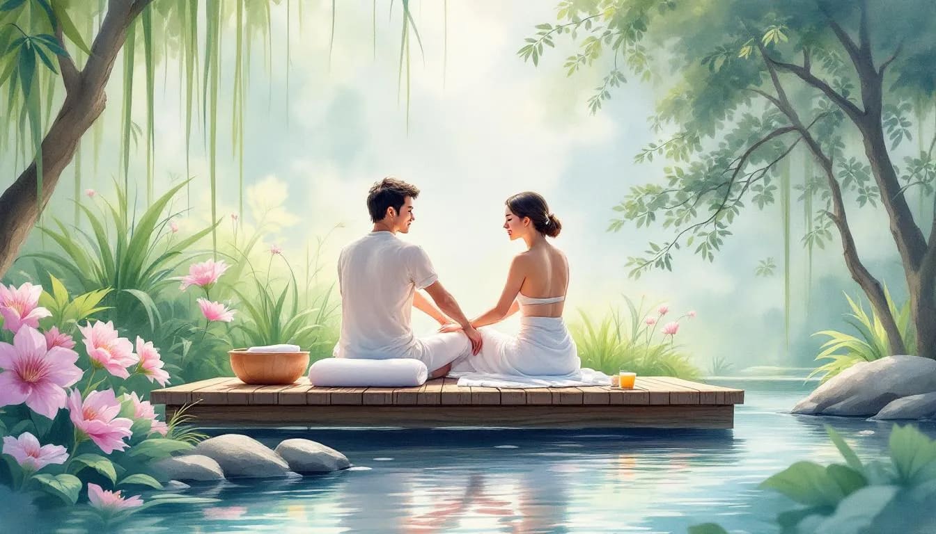 Couples enjoying spa treatments at a wellness resort.