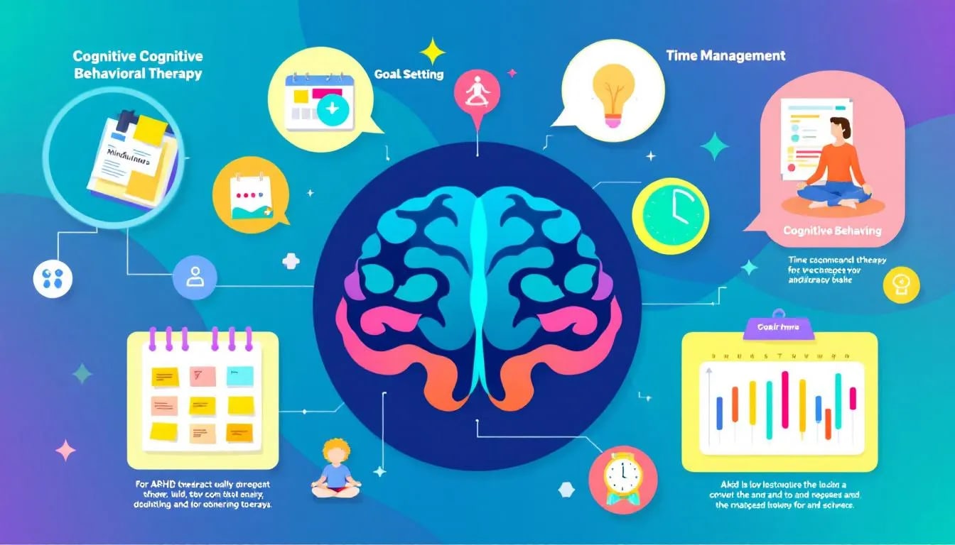 A visual representation of Cognitive Behavioral Therapy techniques for ADHD treatment.