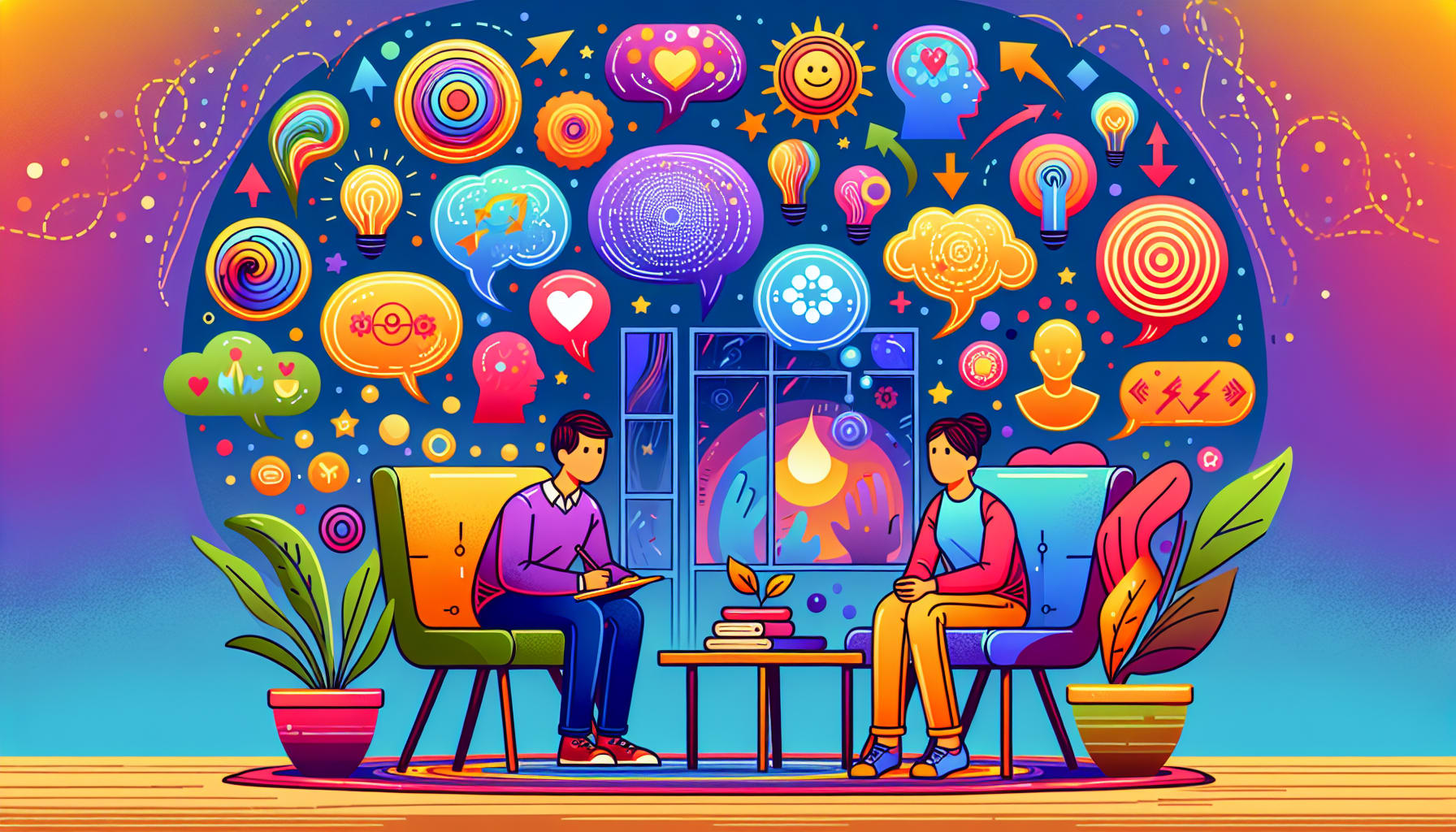An illustration depicting various cognitive behavioral therapy techniques.