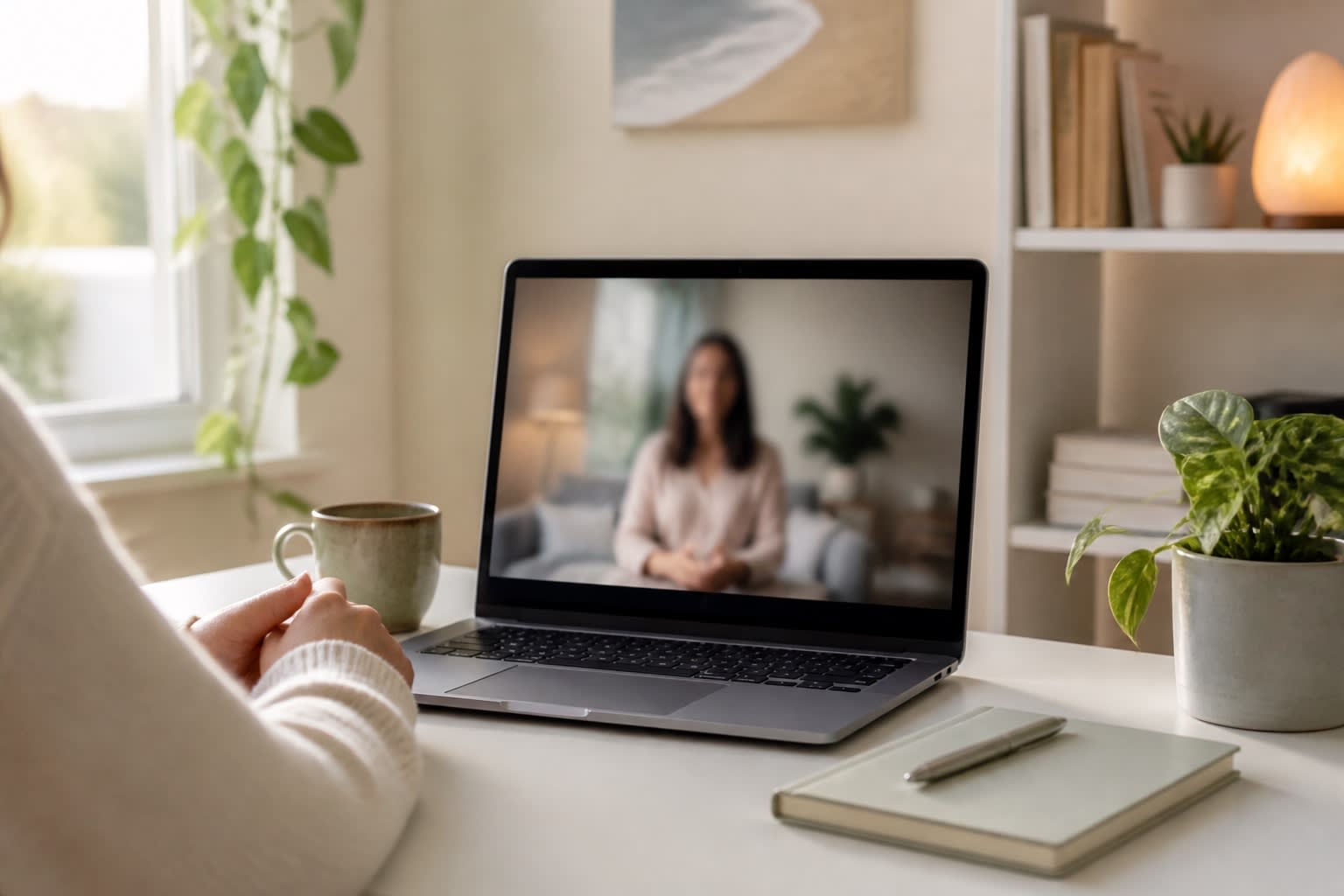 Therapist and client connecting over a video session
