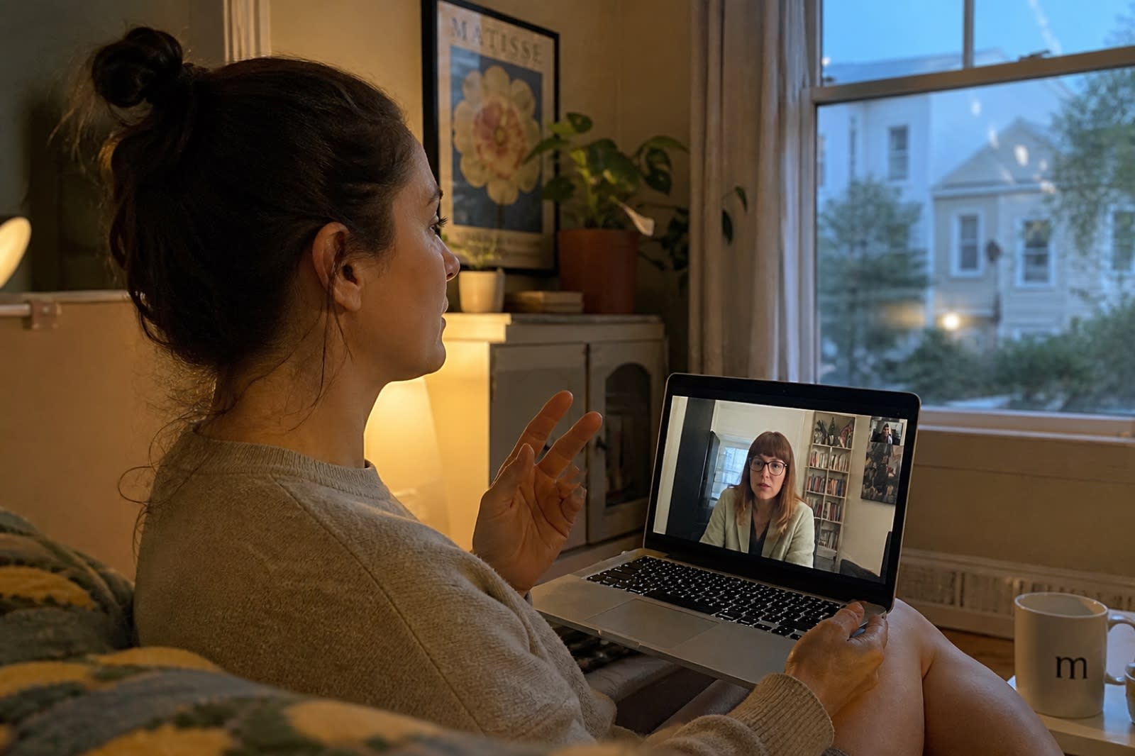 Online OCD therapy near me — client on a video session from home in California