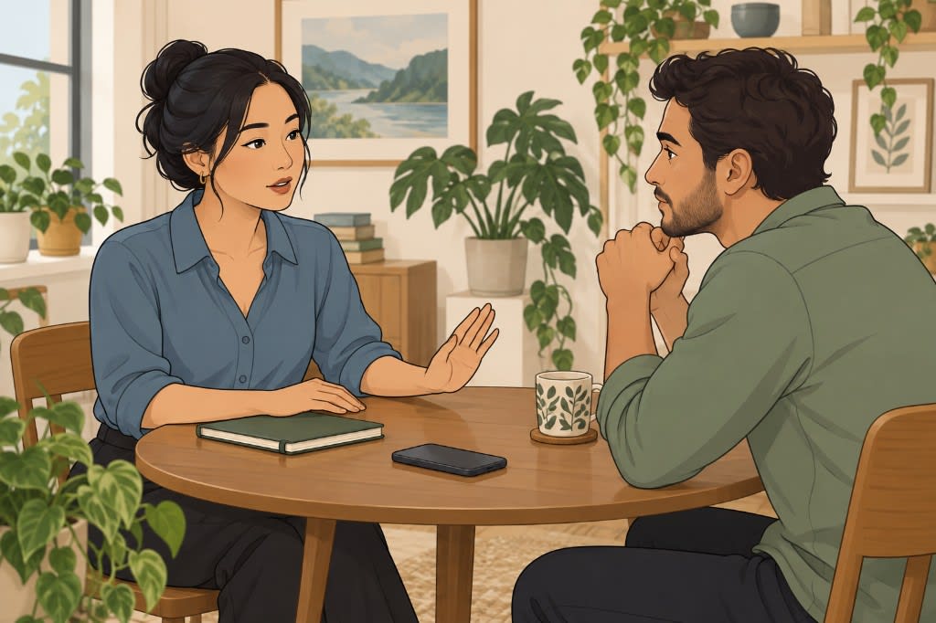 Illustration of setting boundaries during a conversation and needing therapist san francisco