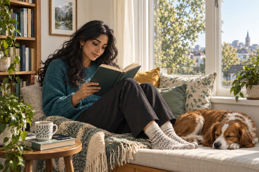 Woman exploring other perspectives through a novel.