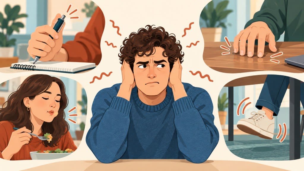 Common misophonia trigger sounds and visual cues such as chewing, tapping, and repetitive noises