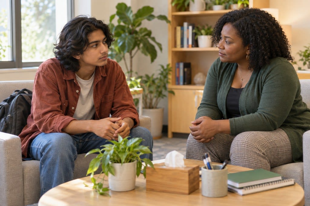 Bipolar disorder in teens: a young adult meeting with a therapist