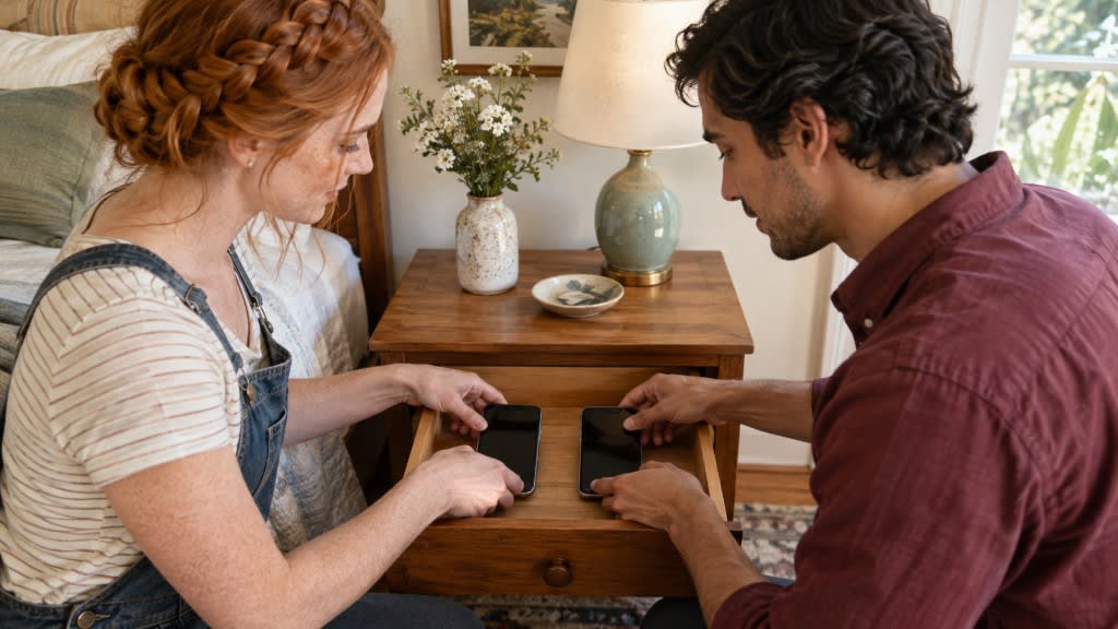 Preparing for a couples retreat: putting phones away before wine tasting and other activities