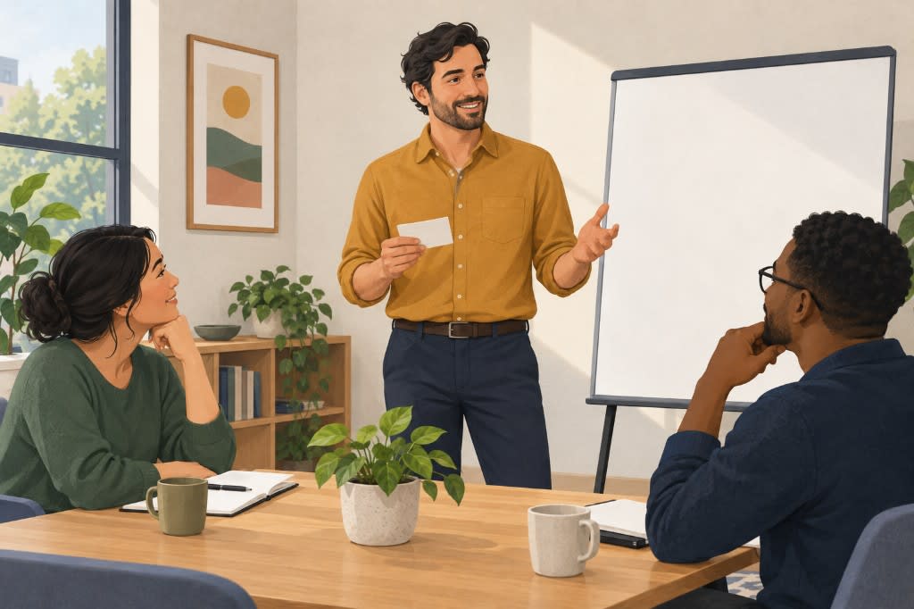 Presenting a short update to two colleagues, the top rung of a graded exposure ladder for speaking up at work