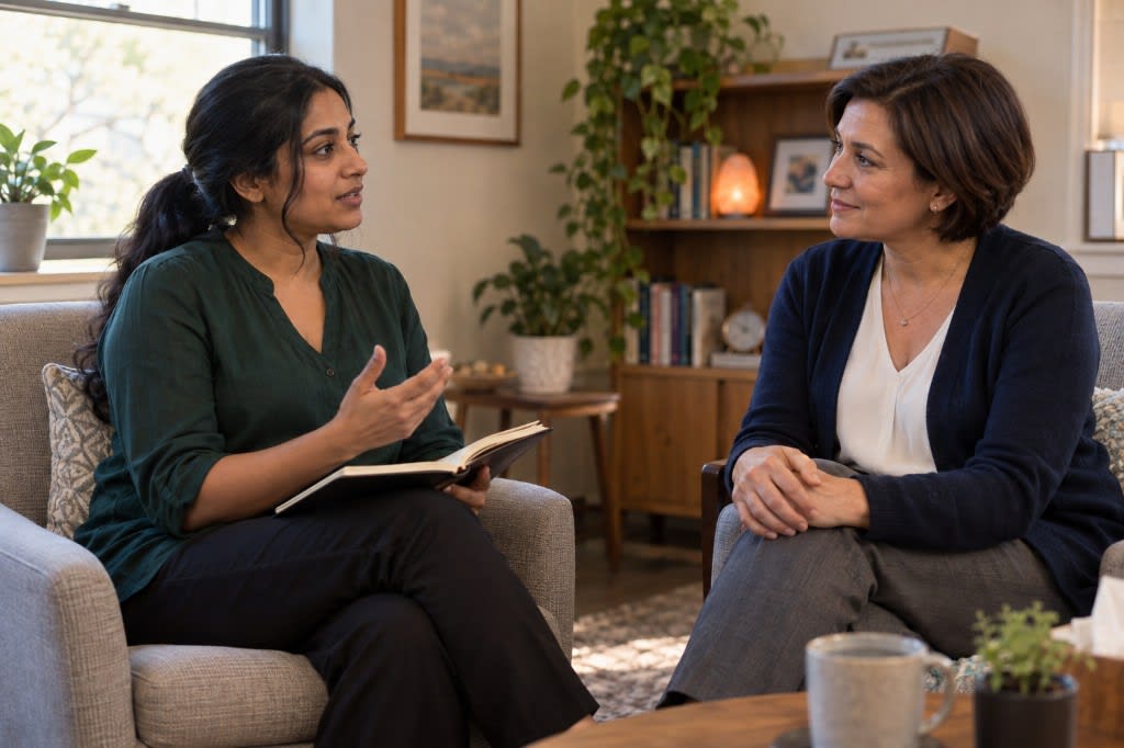 Woman in therapy rebuilding self-trust after narcissistic or sociopathic abuse