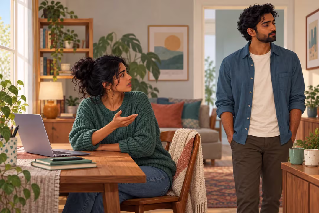 A woman tries to talk while her partner looks away, showing how avoidant attachment deactivates connection.