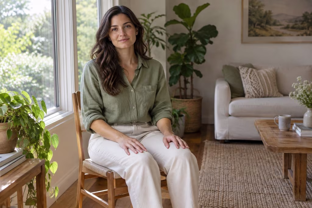 Benefits of meditation: sitting with a steady, practiced posture in a bright living room
