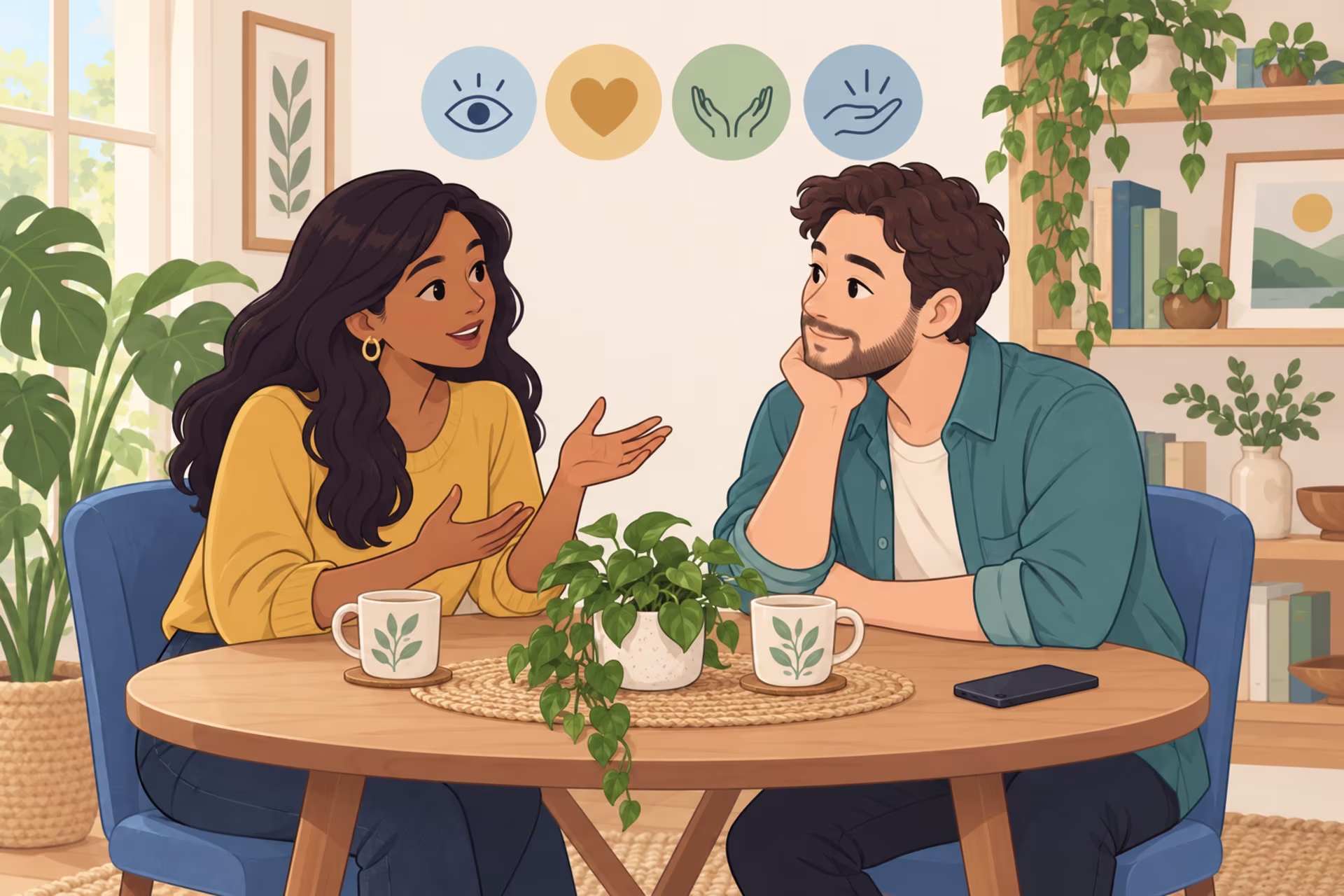 Couple expressing feelings and needs while giving each other their full attention.