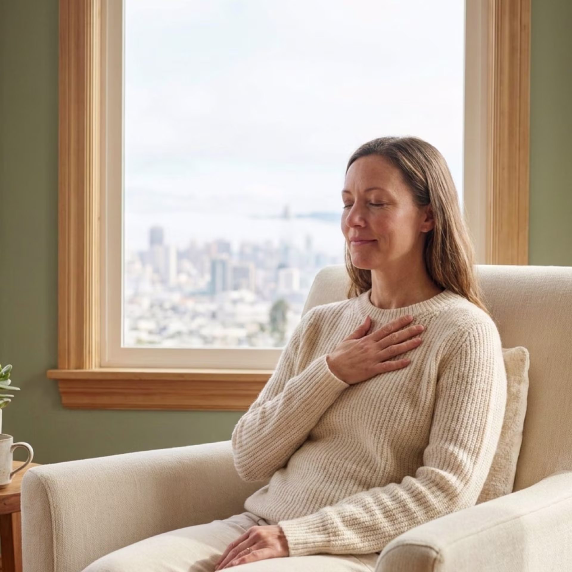 Self-compassion practice with hand on heart