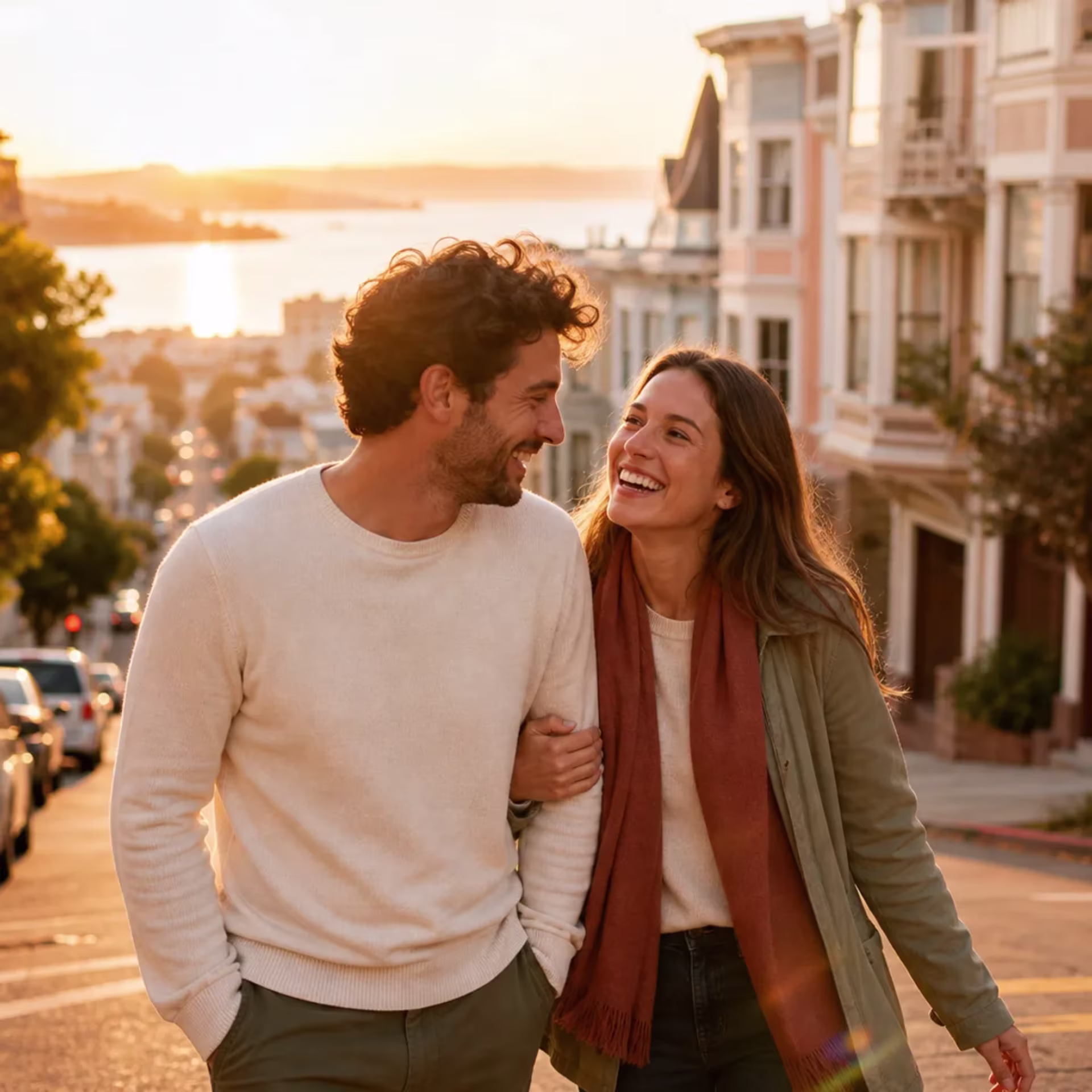 Couple laughing together on a San Francisco street after San Francisco sex therapy — sex therapist in San Francisco near me