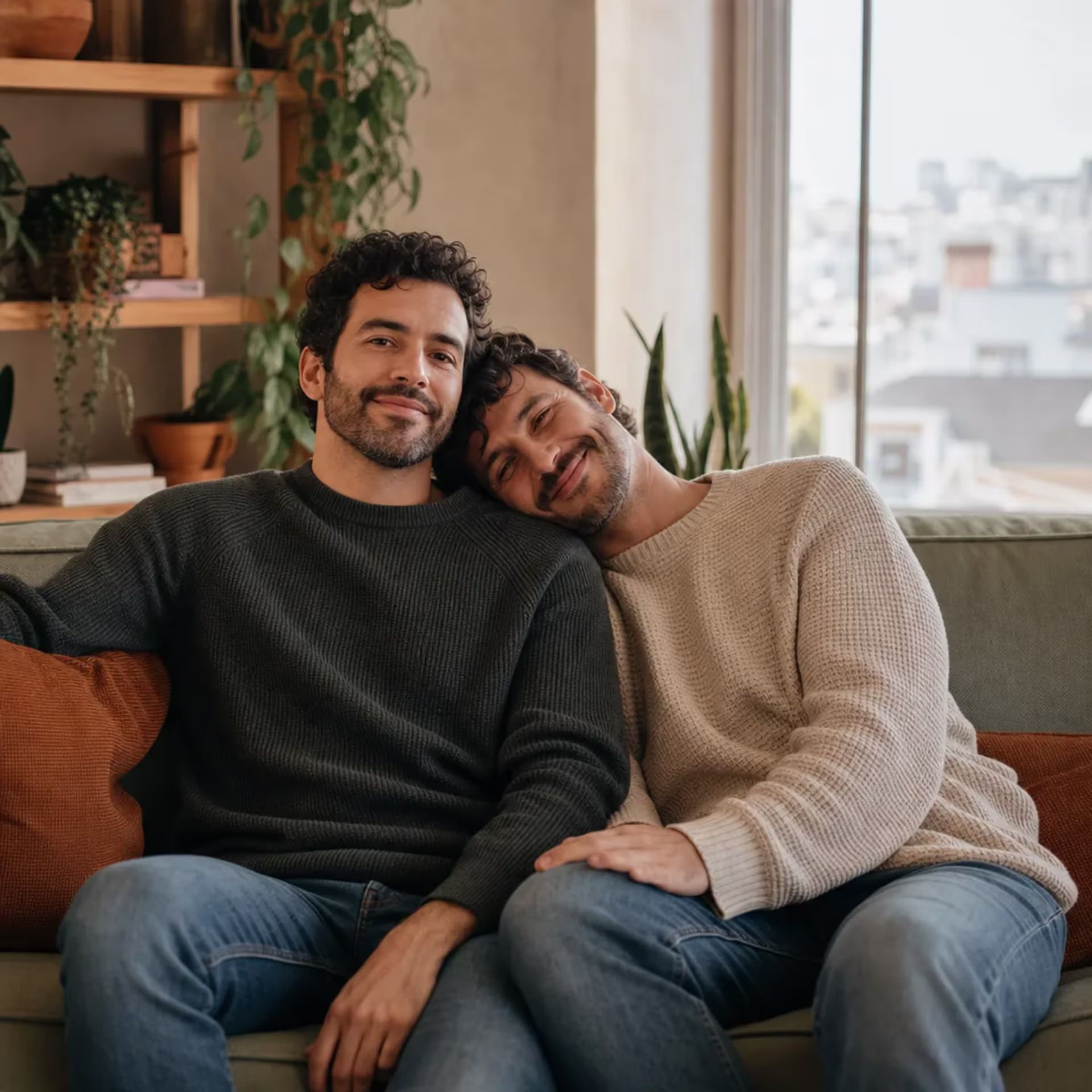 Same-sex couple at home after LGBTQ-affirming sex therapy in San Francisco, CA — sex counselors in San Francisco near me