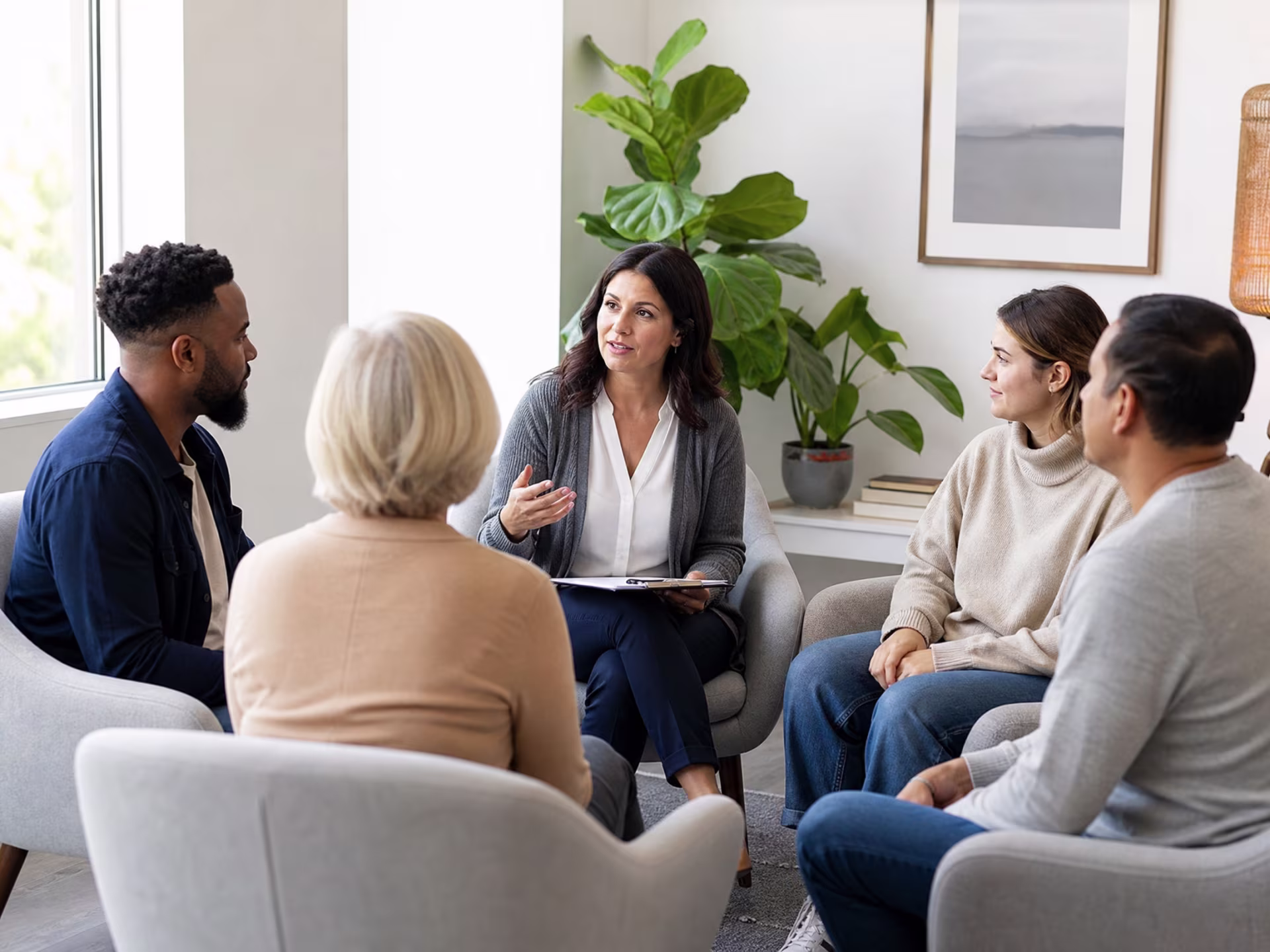 Group therapy session with participants sharing experiences near me in San Francisco, CA