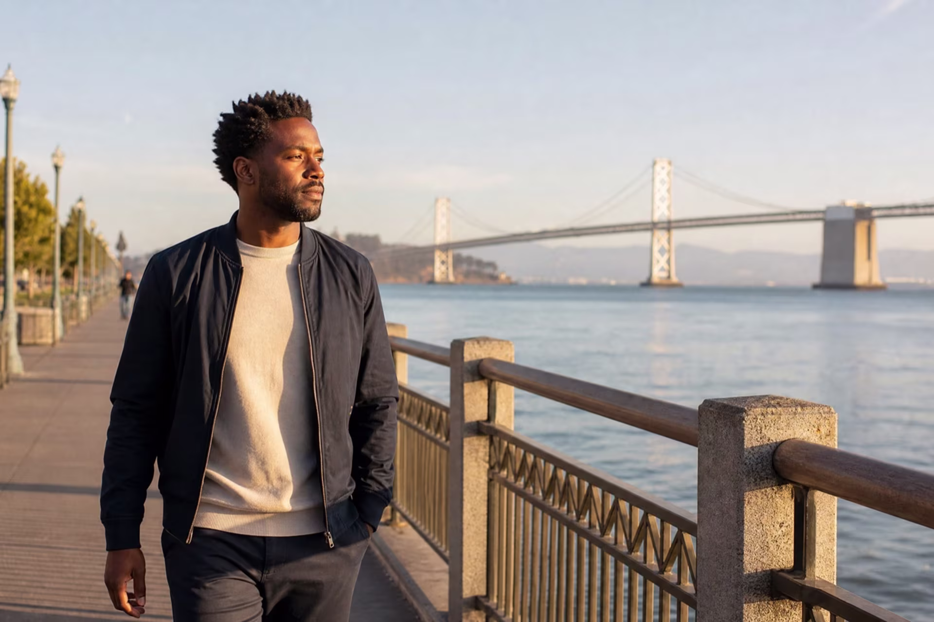 Man walking Embarcadero after depression treatment San Francisco